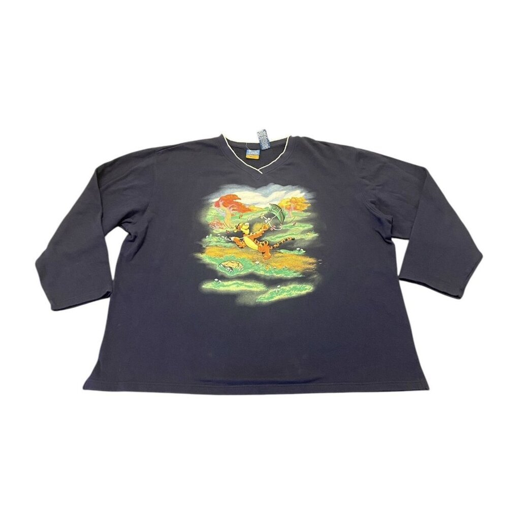 Pooh Woman Tigger Flies A‎ Kite Sweatshirt Graphic V-neck Size 26W/28W Blue Vtg